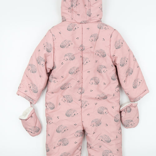 John Lewis Girls Pink Animal Print  Basic Coat Snowsuit Size 18-24 Months