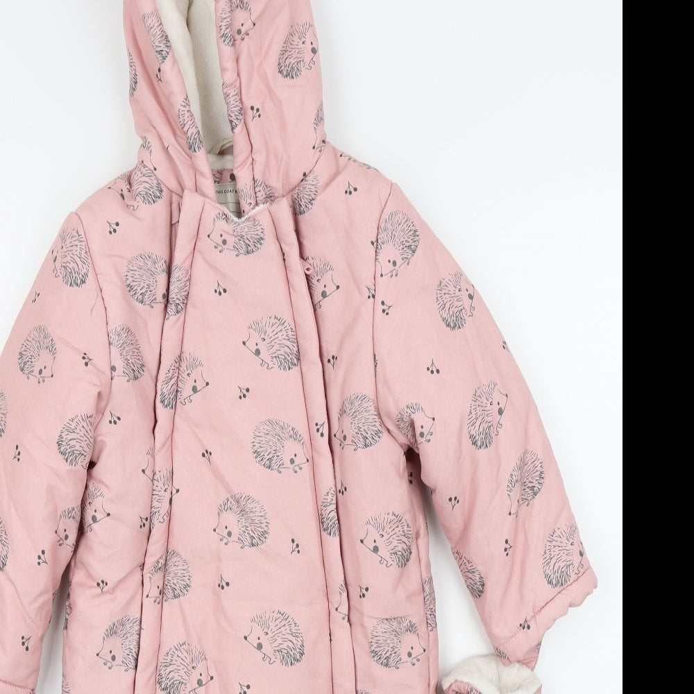 John Lewis Girls Pink Animal Print  Basic Coat Snowsuit Size 18-24 Months