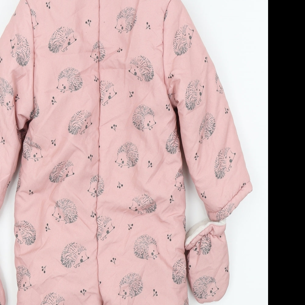 John Lewis Girls Pink Animal Print  Basic Coat Snowsuit Size 18-24 Months