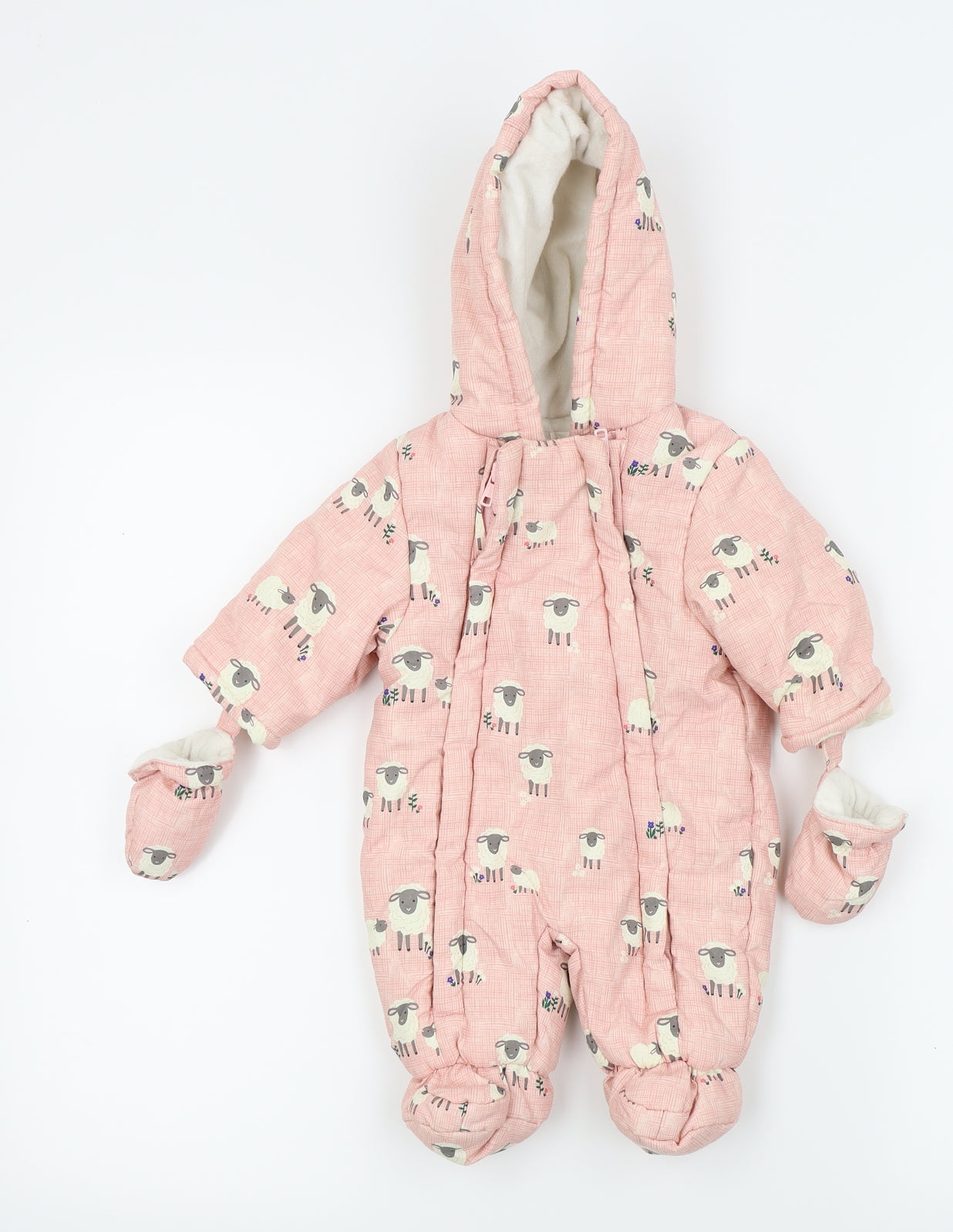 John Lewis Girls Pink Animal Print  Basic Coat Snowsuit Size Newborn