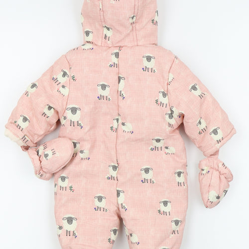 John Lewis Girls Pink Animal Print  Basic Coat Snowsuit Size Newborn