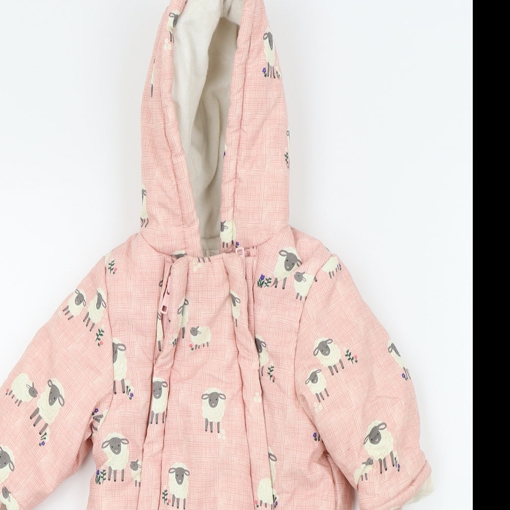 John Lewis Girls Pink Animal Print  Basic Coat Snowsuit Size Newborn
