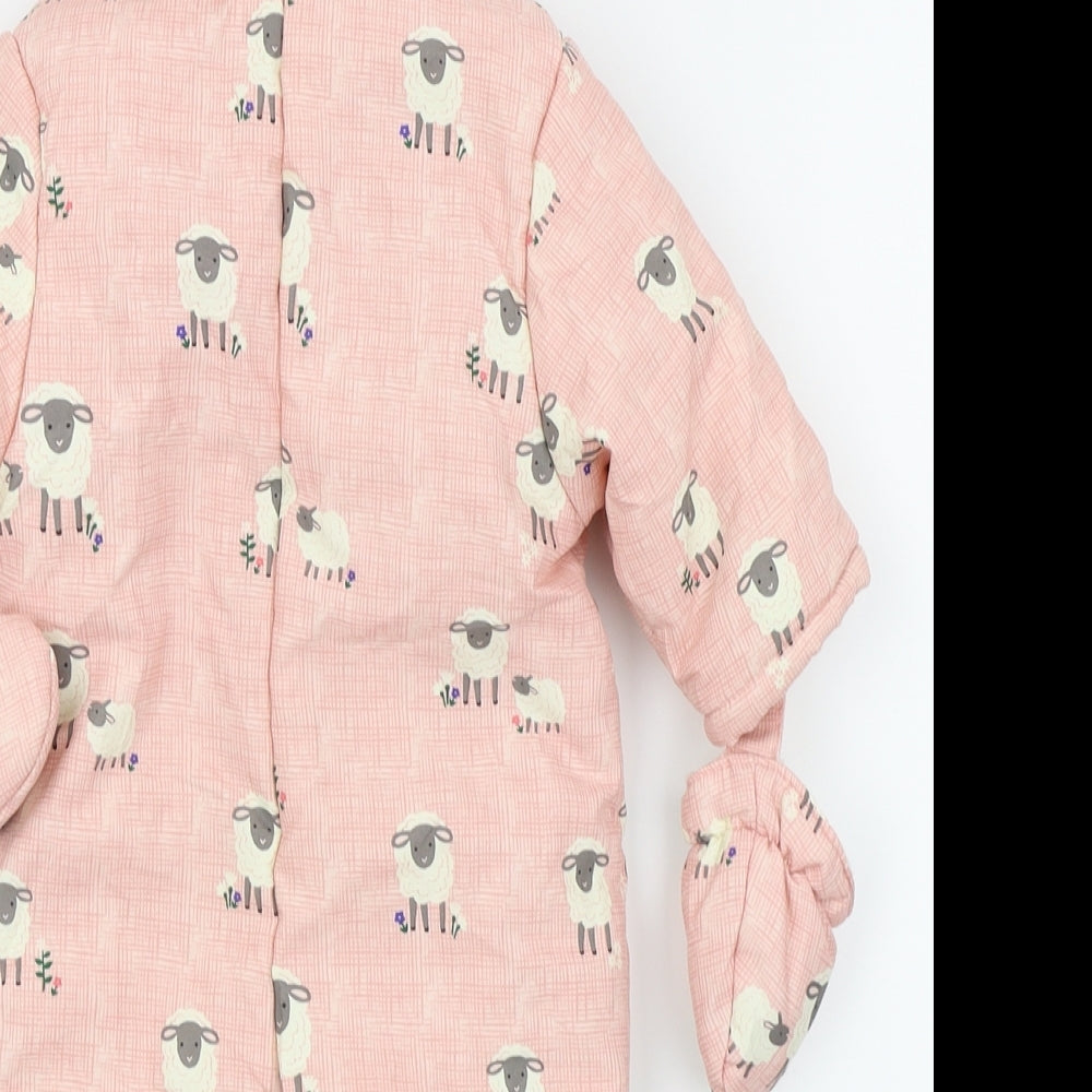 John Lewis Girls Pink Animal Print  Basic Coat Snowsuit Size Newborn