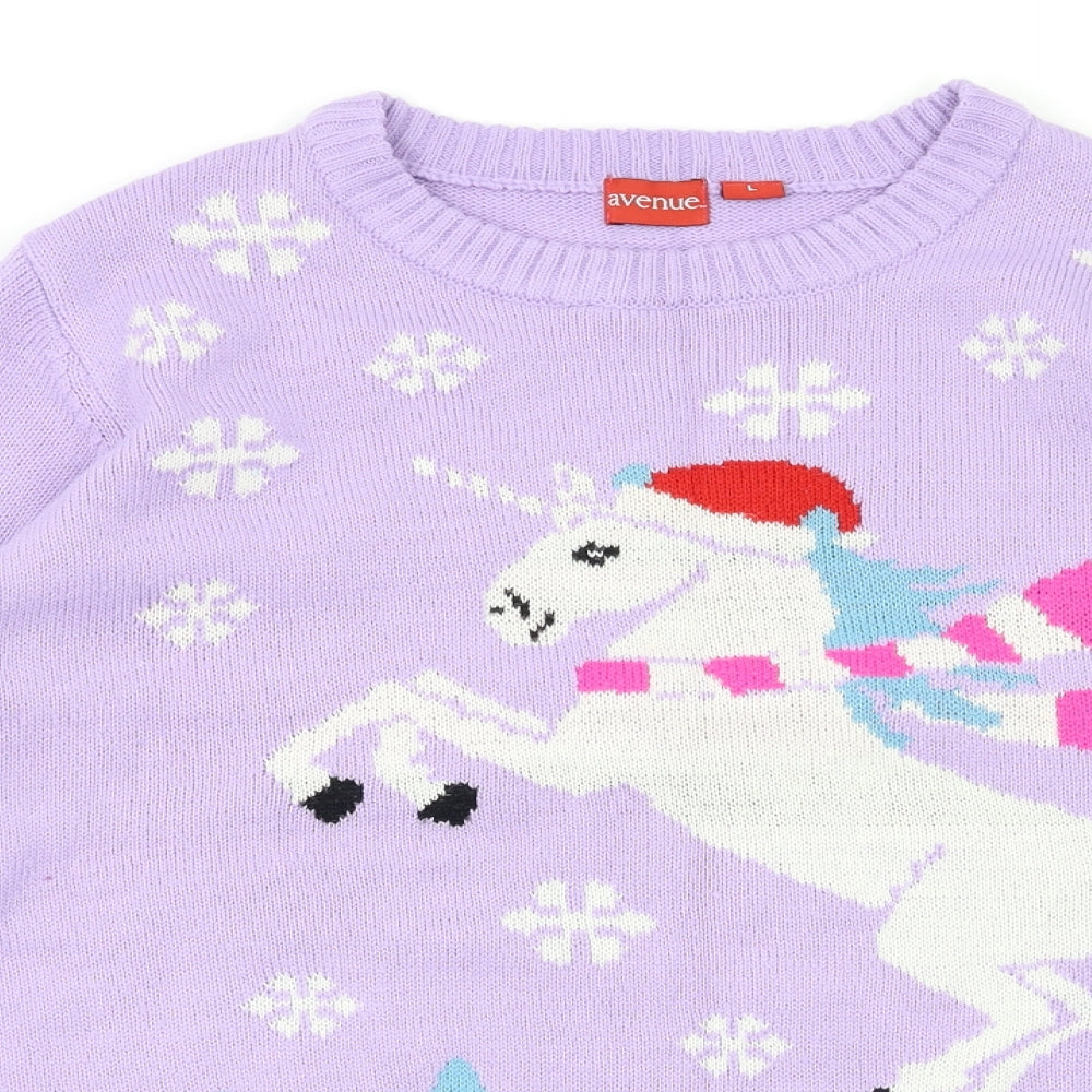 Avenue  Womens Purple Animal Print  Pullover Jumper Size L