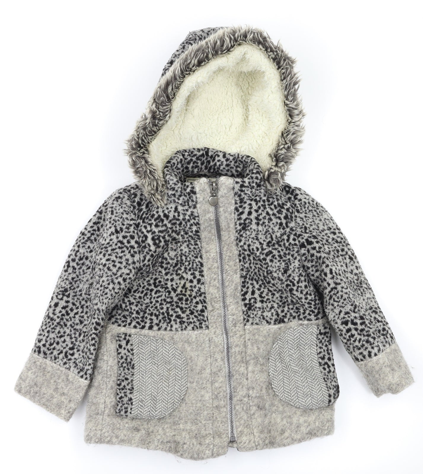 Next  Girls Grey Animal Print  Basic Coat Coat Size 2-3 Years