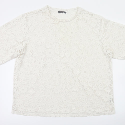 South Womens Silver Floral  Basic T-Shirt Size 16