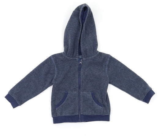 Front view of TU boys’ blue basic jacket jacket, size 9-12, months