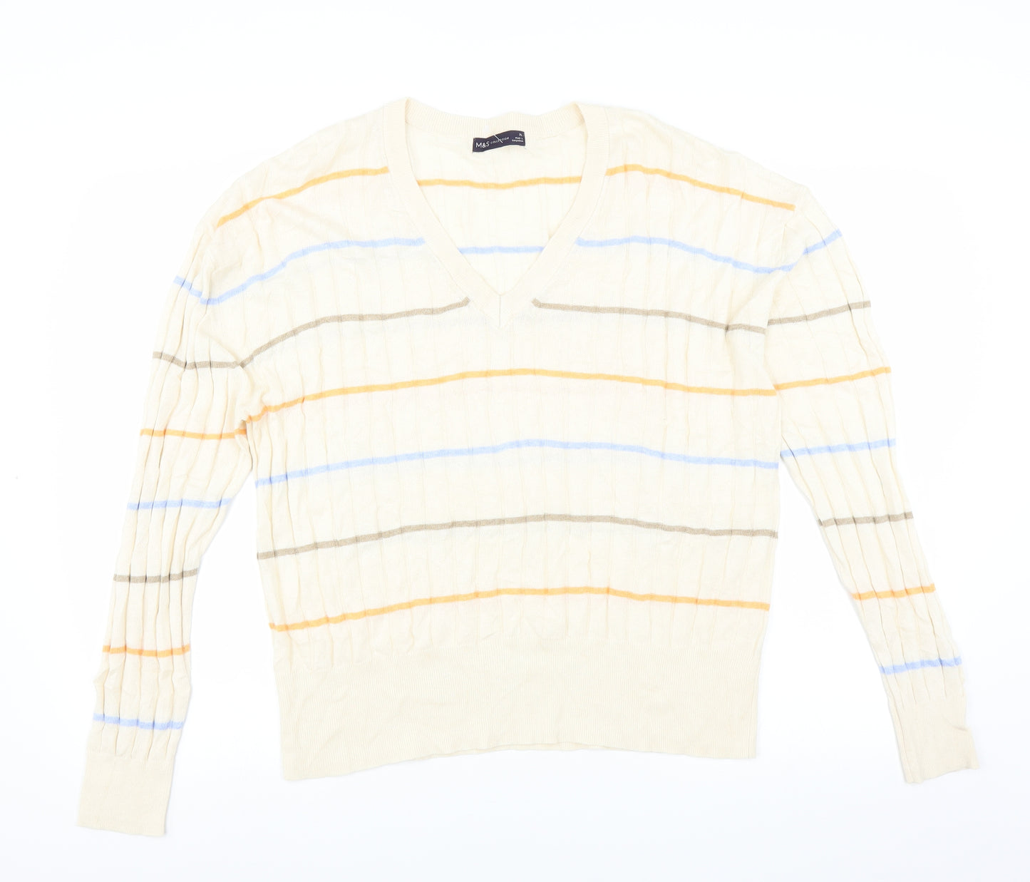 Marks and Spencer Womens Ivory Striped  Pullover Jumper Size XL