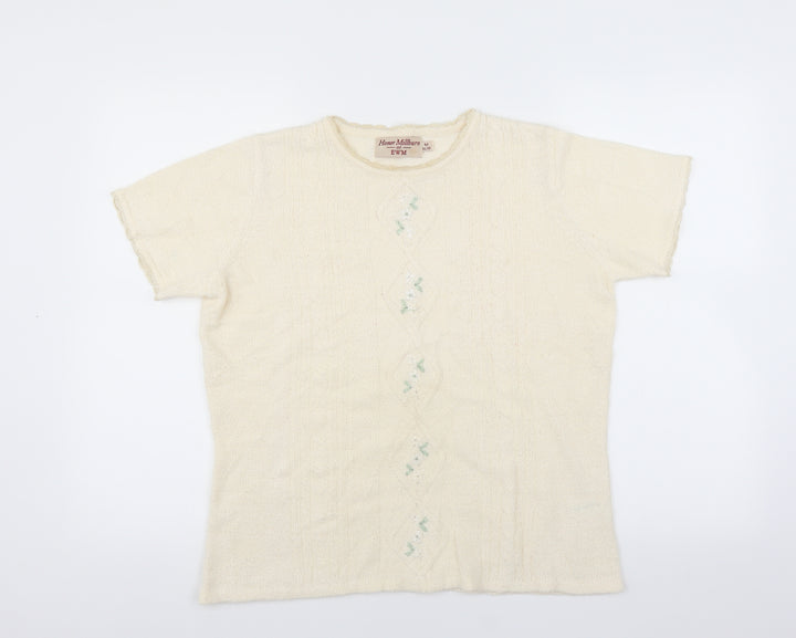 EWM Womens Ivory Pullover Jumper Size M - Floral embroidery