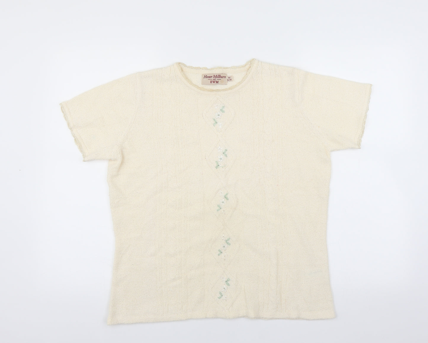 EWM Womens Ivory   Pullover Jumper Size M  - Floral embroidery