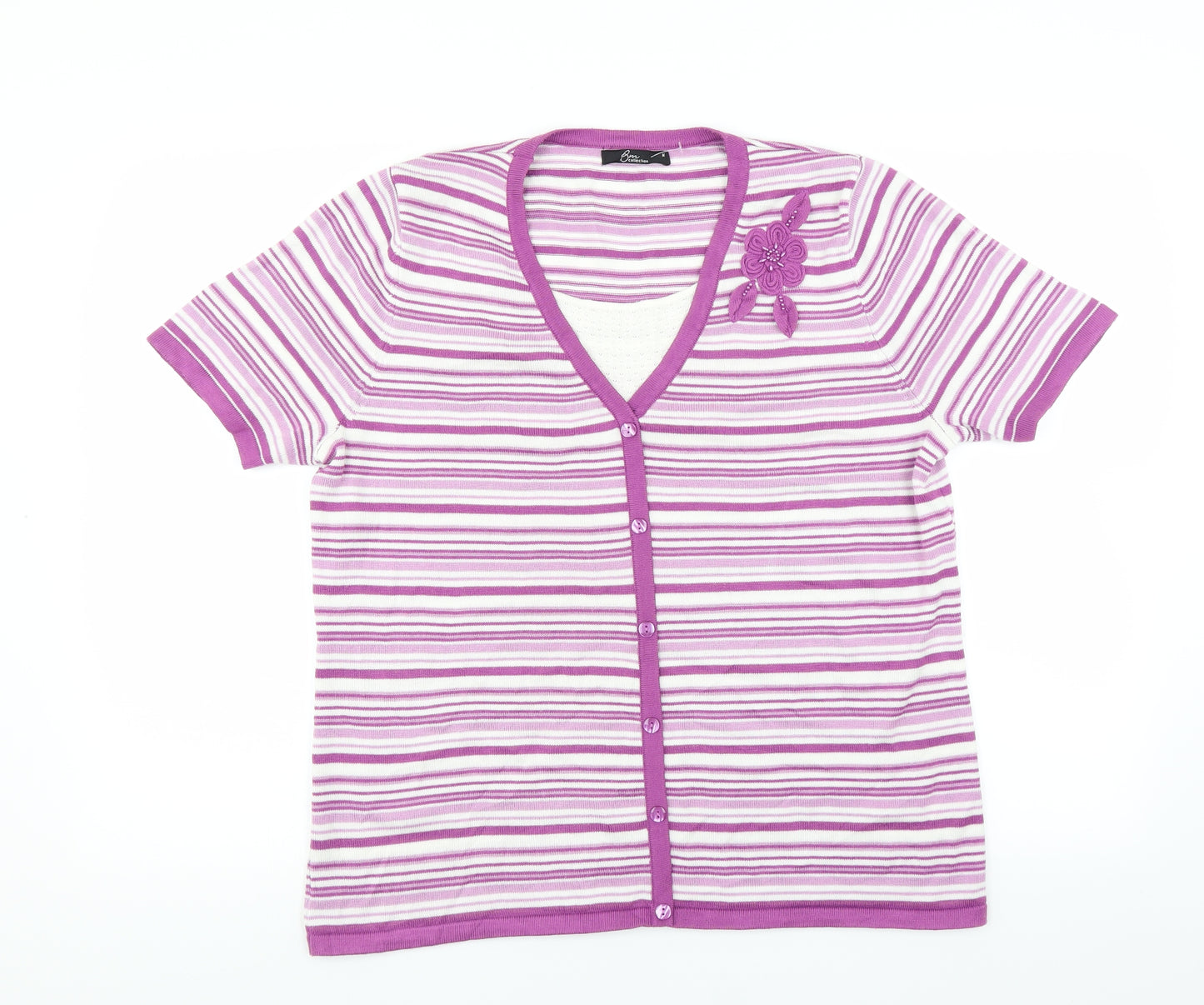 BM Collection Womens Purple Striped  Pullover Jumper Size M