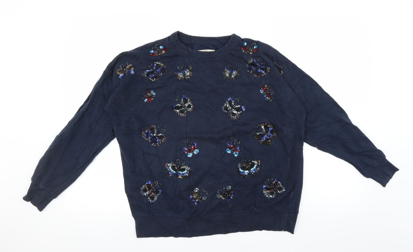 Pull&Bear Womens Blue   Pullover Sweatshirt Size S  - beaded butterflies