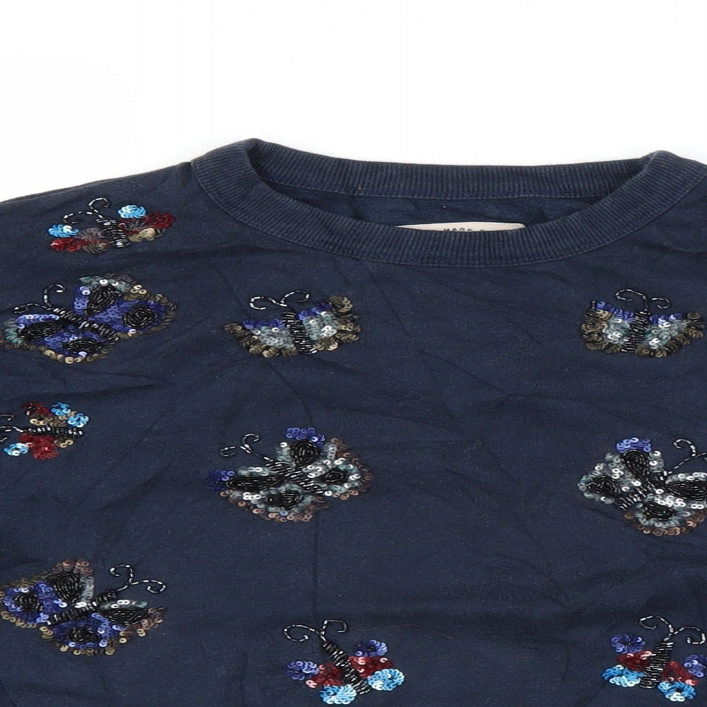 Pull&Bear Womens Blue   Pullover Sweatshirt Size S  - beaded butterflies