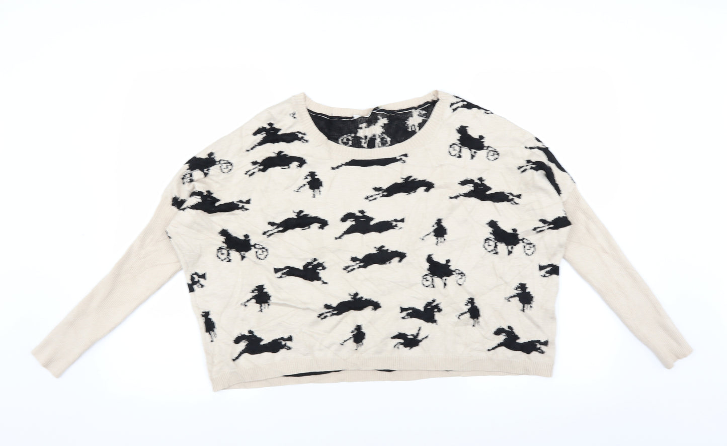 Porta Fortuna Womens Beige   Pullover Jumper   - horses