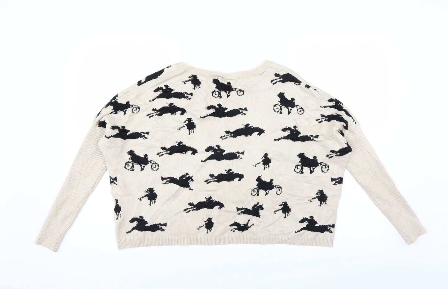 Porta Fortuna Womens Beige   Pullover Jumper   - horses