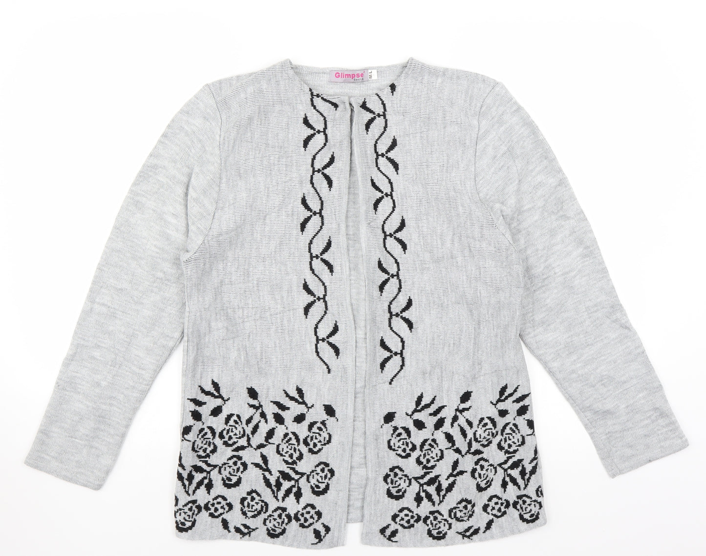 Glimpse Womens Grey   Cardigan Jumper Size M  - floral detail