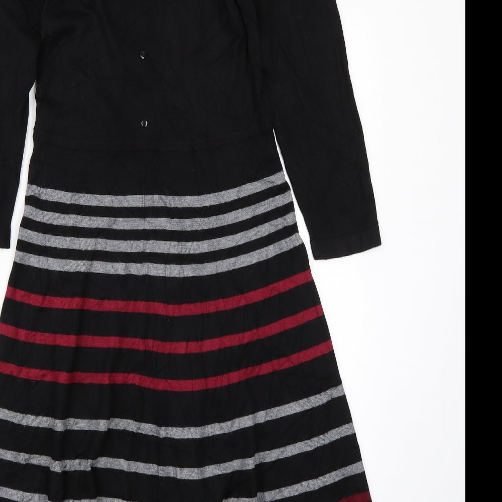 Preworn Womens Black Striped  A-Line  Size 10