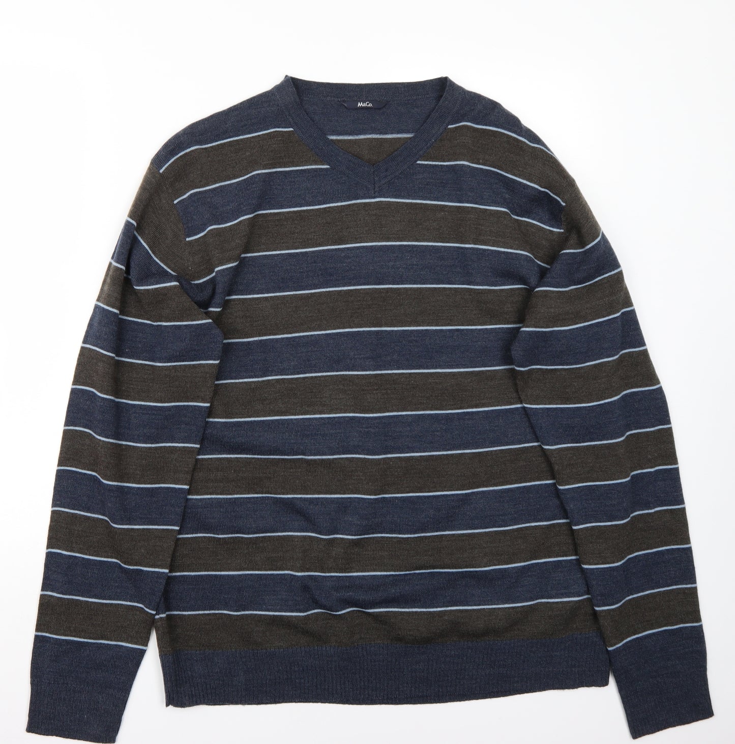 M&Co Womens Blue Striped  Pullover Jumper Size L