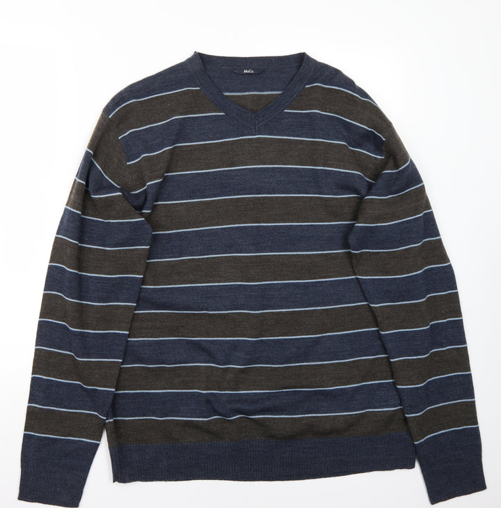 M&Co Womens Blue Striped Pullover Jumper Size L