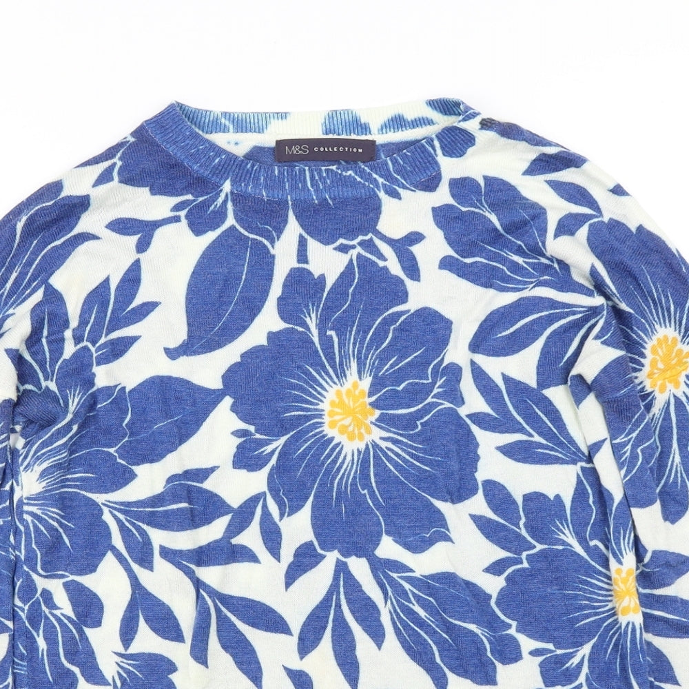 Marks and Spencer Womens Blue Floral  Pullover Jumper Size S