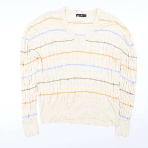 Marks and Spencer Mens Ivory Striped  Pullover Jumper Size XL
