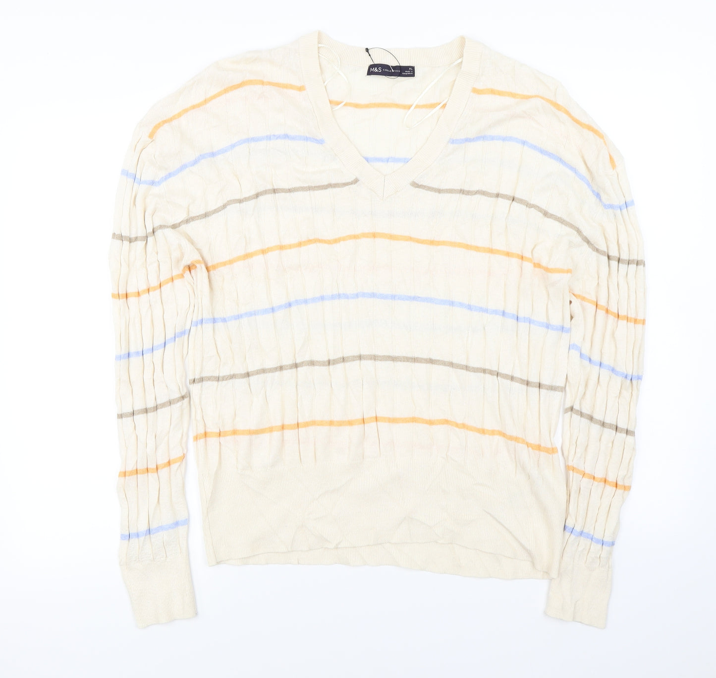 Marks and Spencer Mens Ivory Striped  Pullover Jumper Size XL