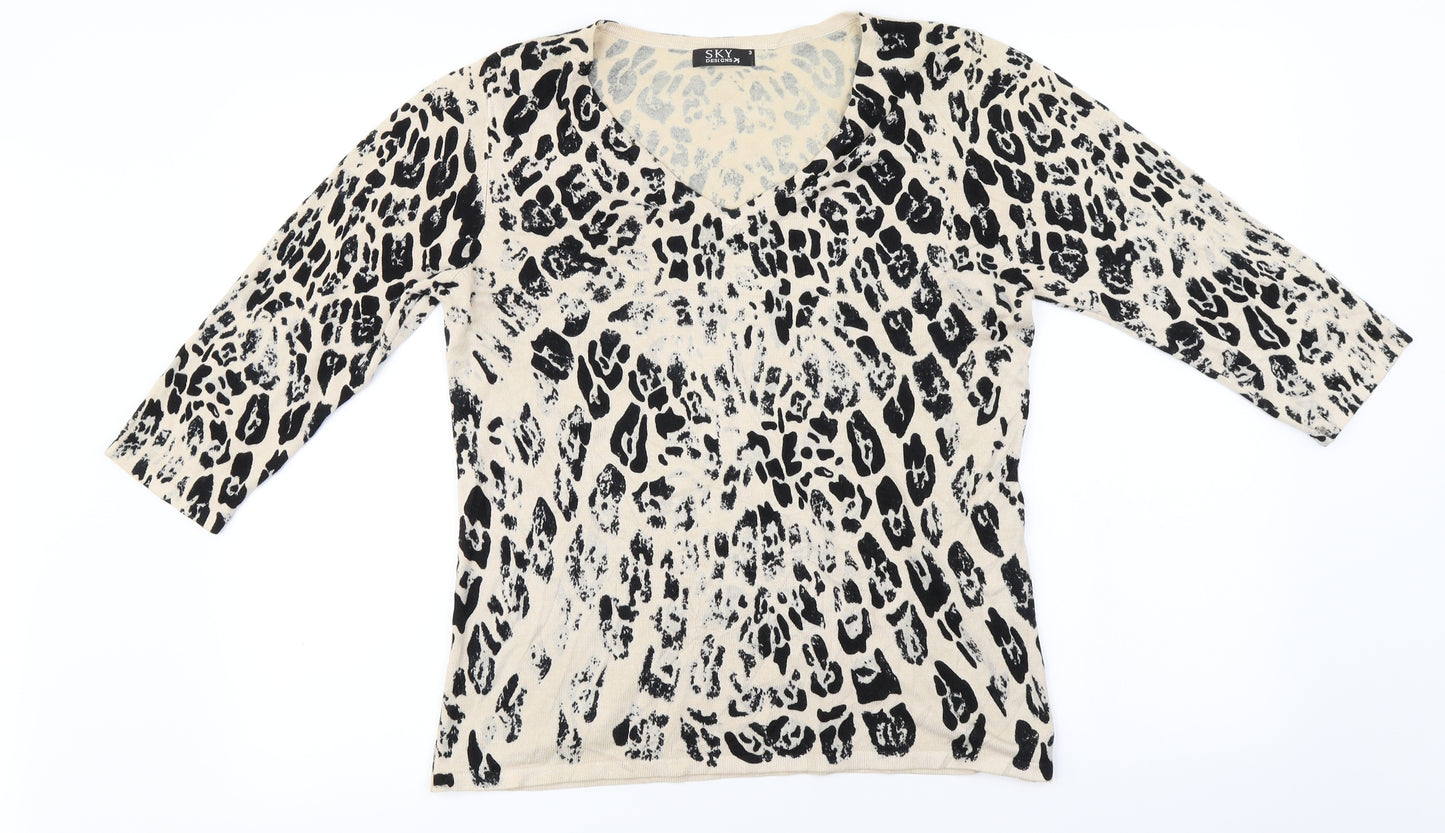 Sky Designs  Womens Beige Animal Print  Basic T-Shirt Size M