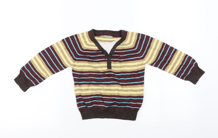 Marks and Spencer Girls Brown Striped  Pullover Jumper Size 2-3 Years