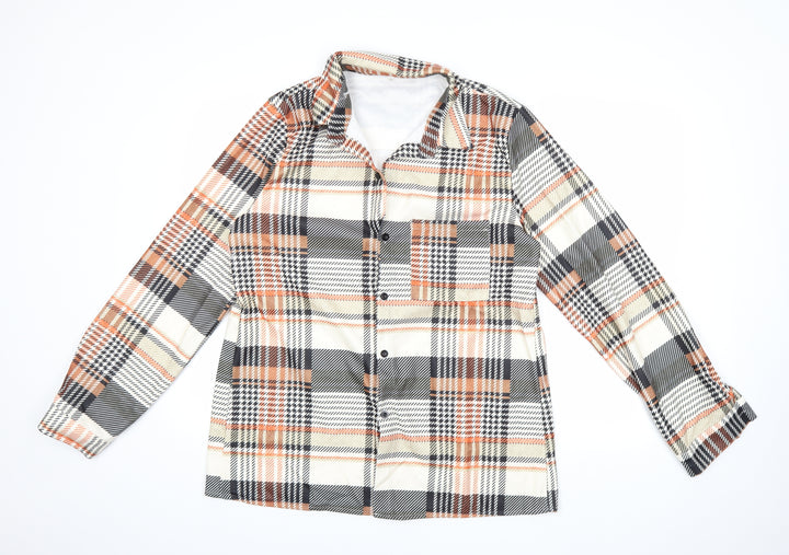 Preworn Womens Orange Check  Basic Button-Up Size 3XL