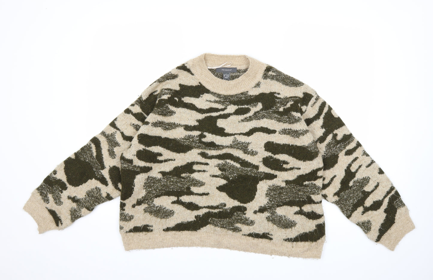 Primark Womens Green Camouflage Knit Pullover Jumper Size 14