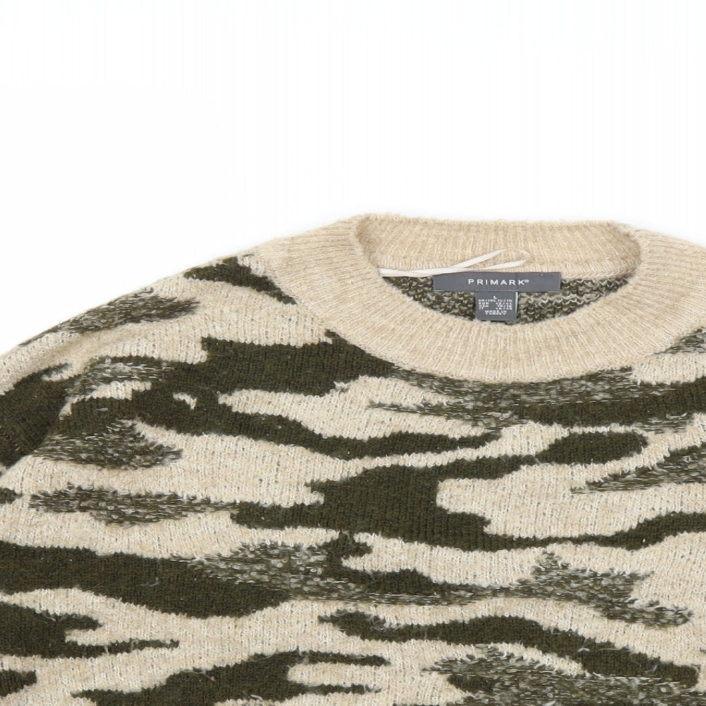 Primark Womens Green Camouflage Knit Pullover Jumper Size 14