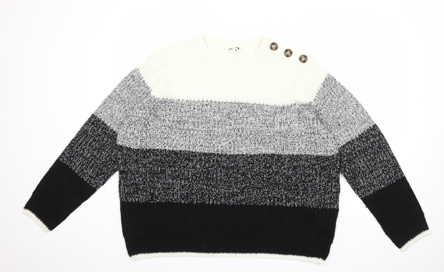 PEP&CO Womens Grey Striped Knit Pullover Jumper Size XL