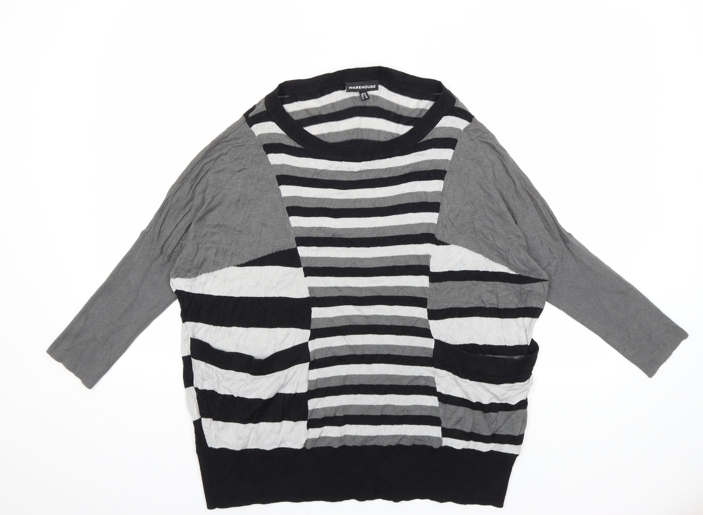 Warehouse Womens Grey Striped Knit Pullover Jumper Size 14