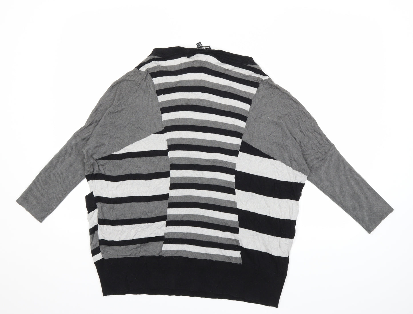 Warehouse Womens Grey Striped Knit Pullover Jumper Size 14