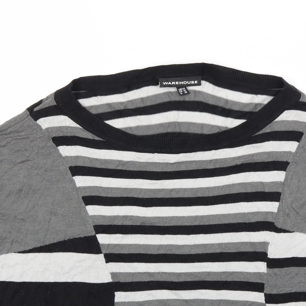Warehouse Womens Grey Striped Knit Pullover Jumper Size 14