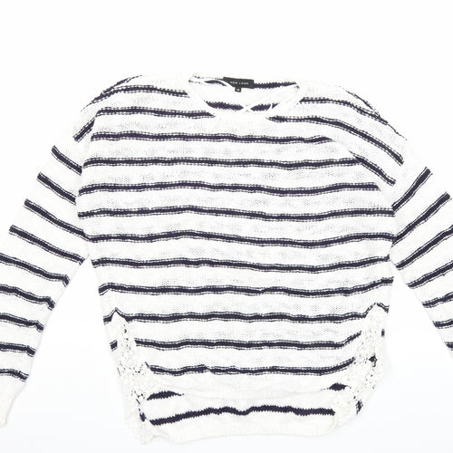New Look Womens White Striped Knit Pullover Jumper Size 10