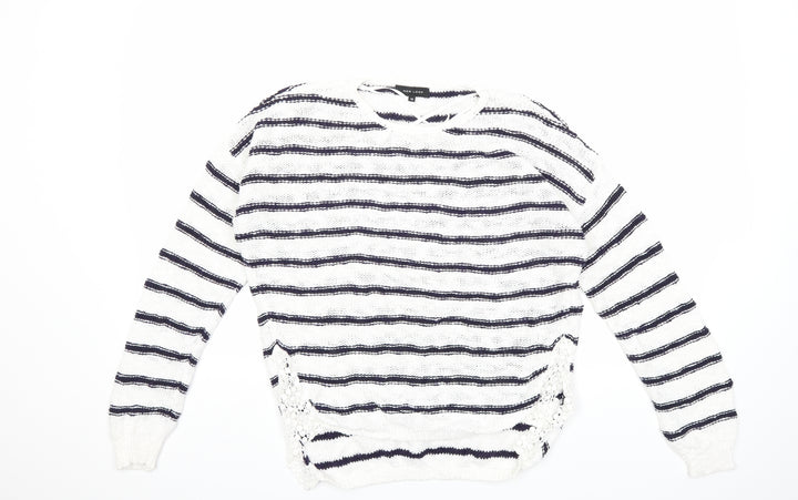 New Look Womens White Striped Knit Pullover Jumper Size 10