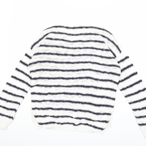 New Look Womens White Striped Knit Pullover Jumper Size 10