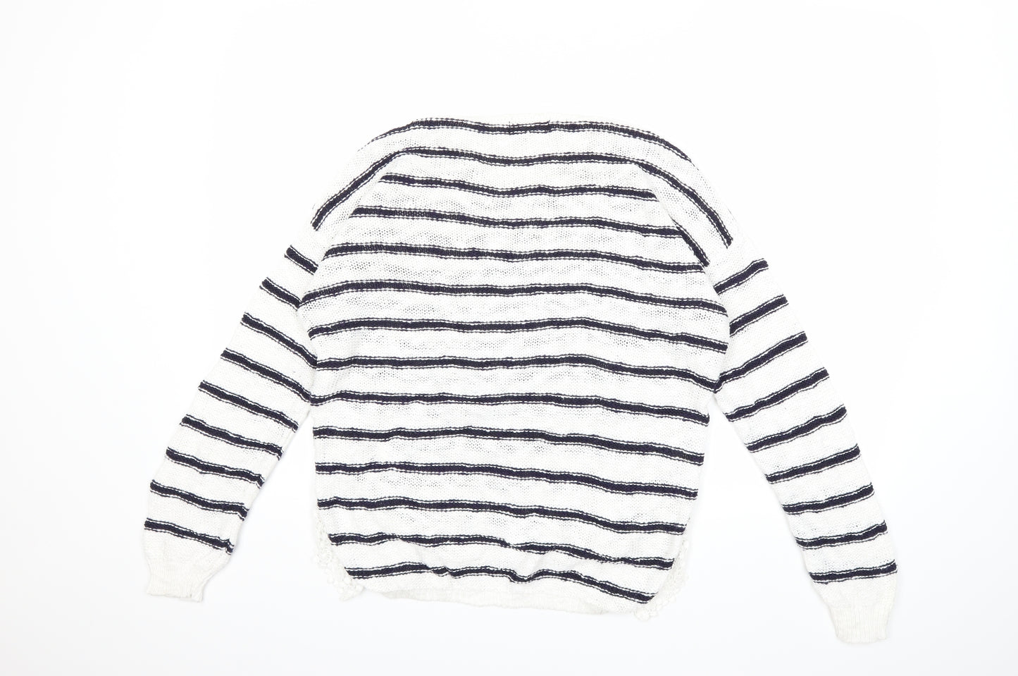 New Look Womens White Striped Knit Pullover Jumper Size 10