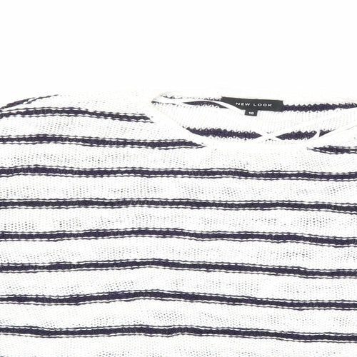 New Look Womens White Striped Knit Pullover Jumper Size 10