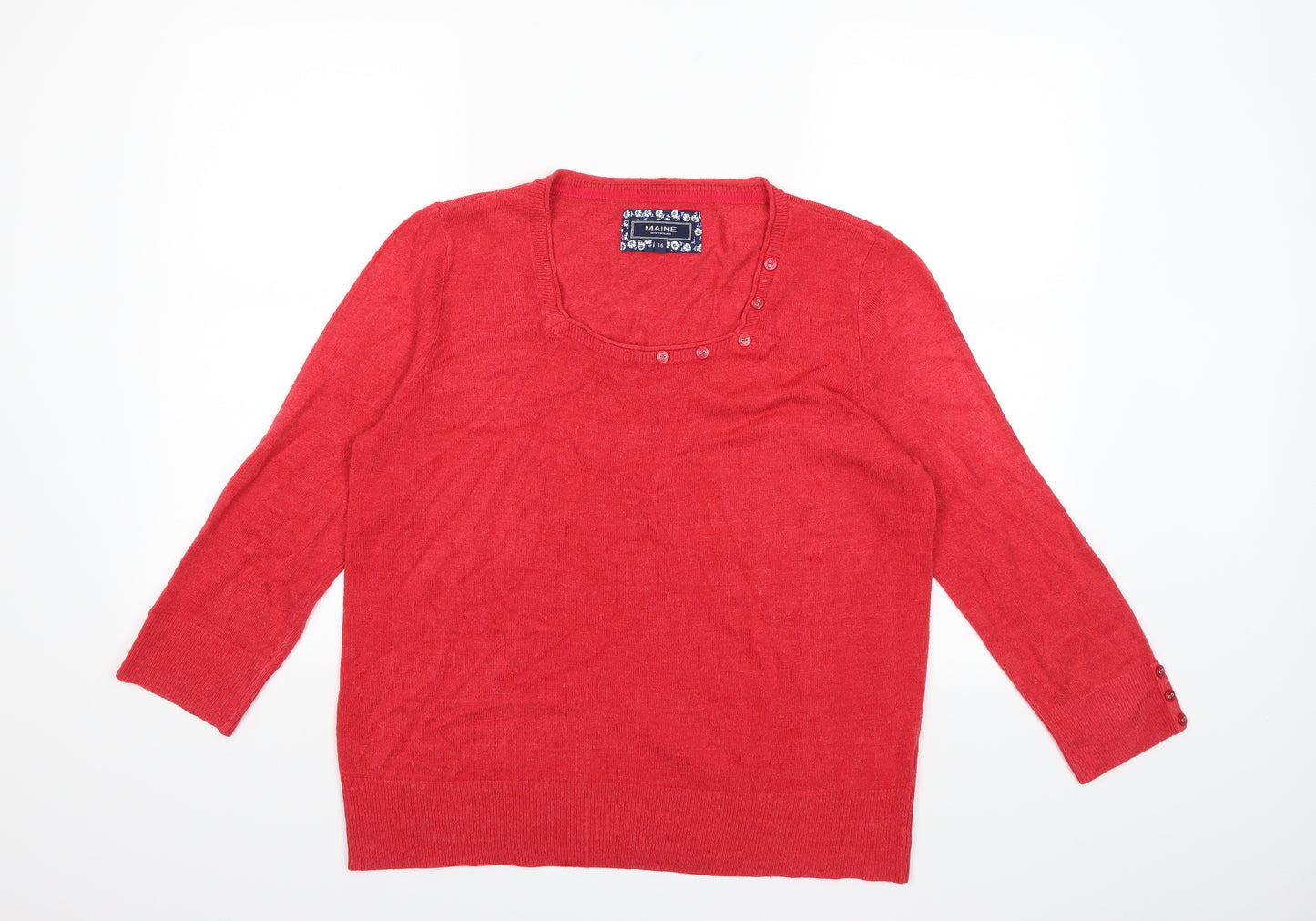 Maine Womens Red  Knit Pullover Jumper Size 16