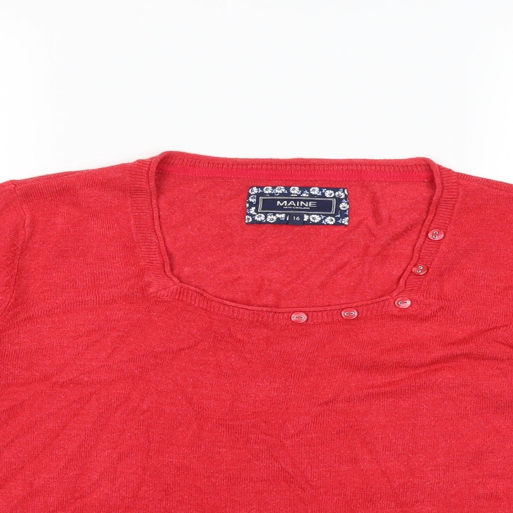Maine Womens Red  Knit Pullover Jumper Size 16