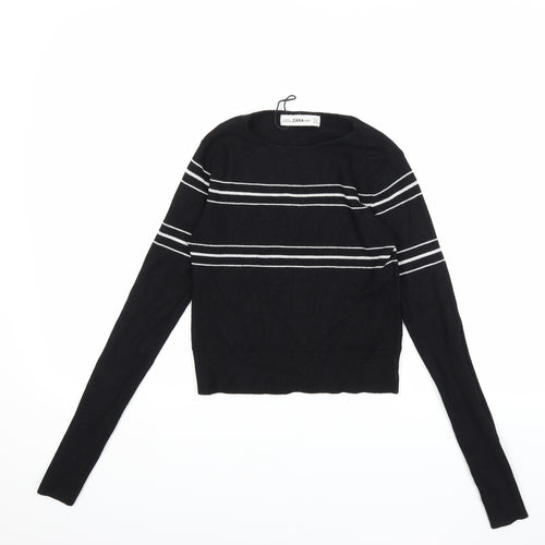 Zara Womens Black Striped Knit Pullover Jumper Size S
