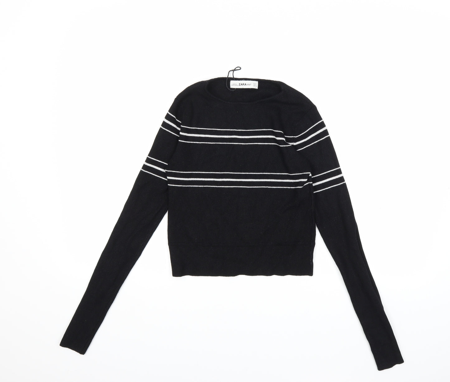 Zara Womens Black Striped Knit Pullover Jumper Size S