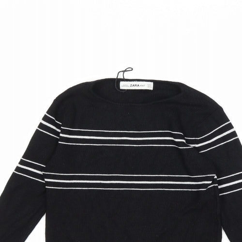 Zara Womens Black Striped Knit Pullover Jumper Size S