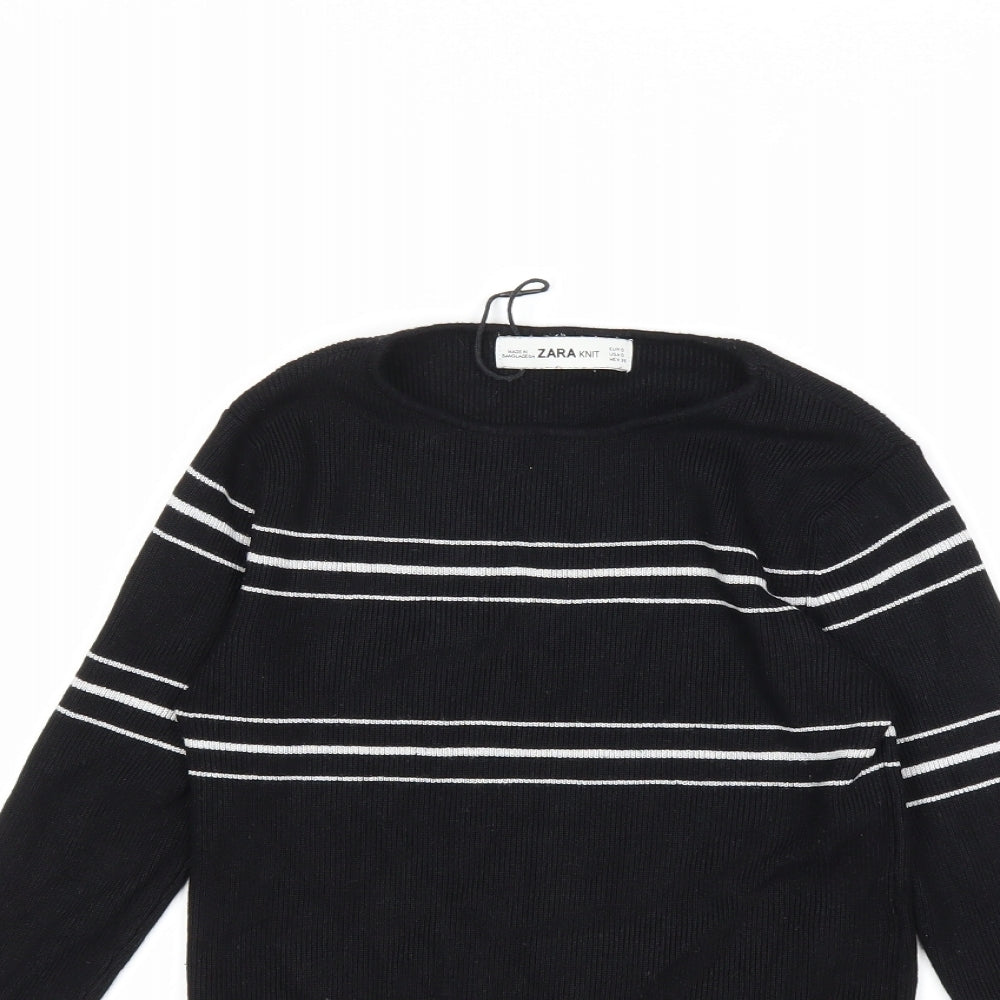 Zara Womens Black Striped Knit Pullover Jumper Size S