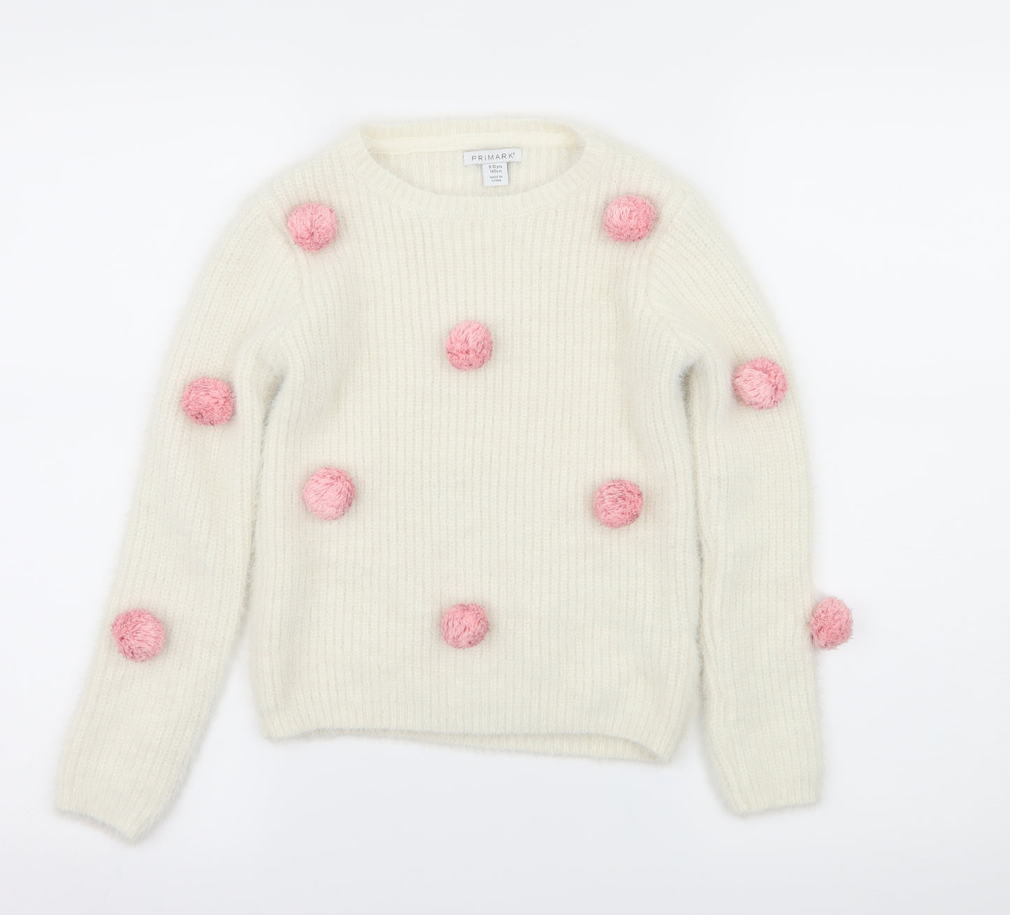Primark Girls Ivory Polka Dot Knit Pullover Jumper Size 9-10 Years