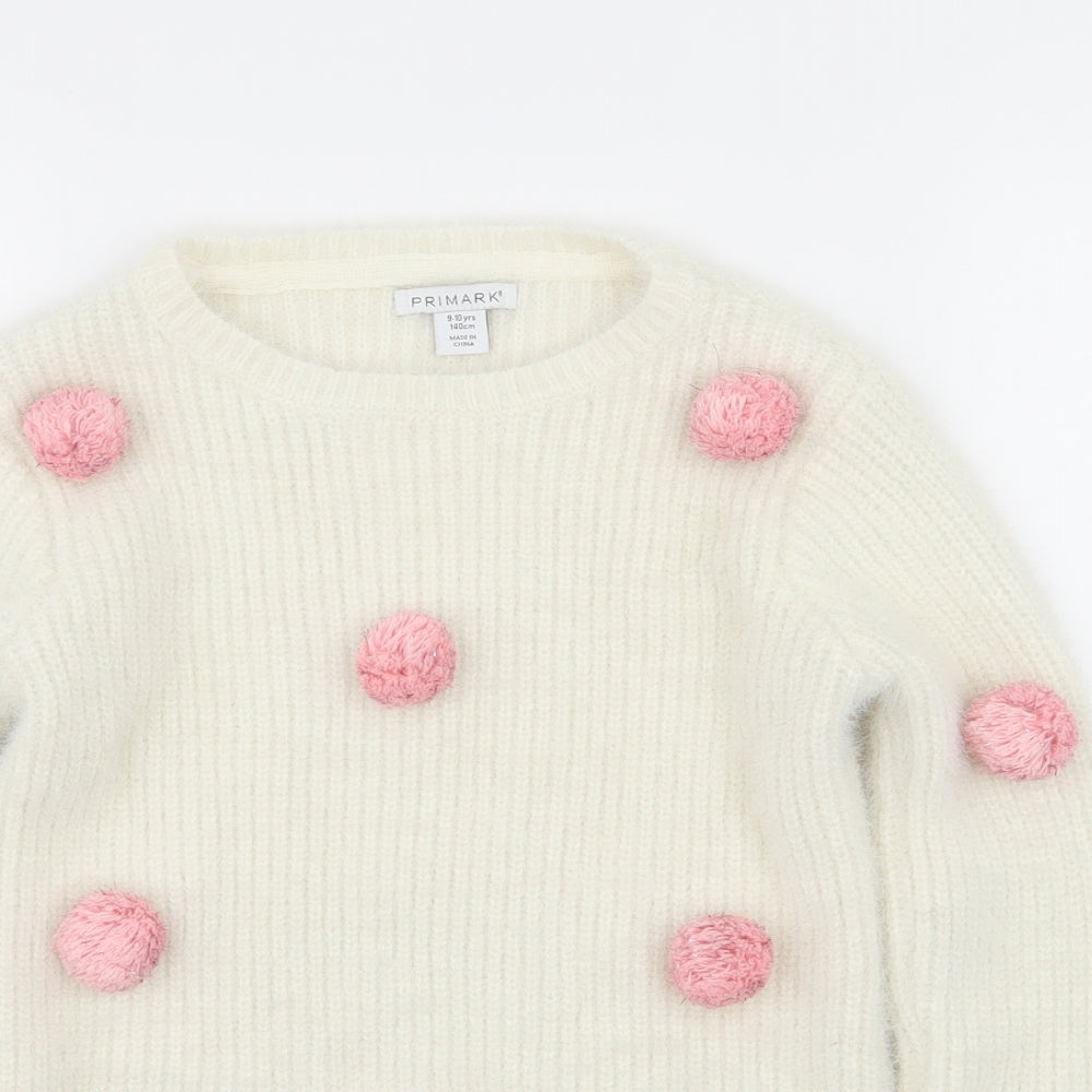 Primark Girls Ivory Polka Dot Knit Pullover Jumper Size 9-10 Years
