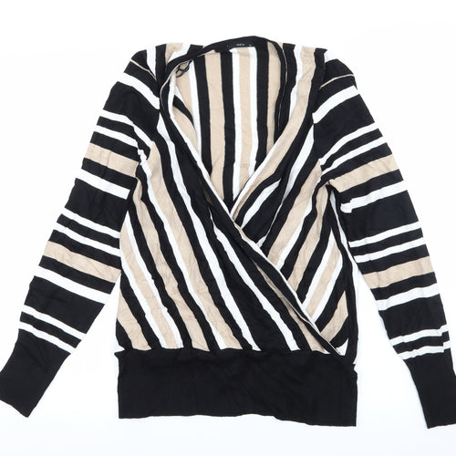 M&Co Womens Black Striped Knit Pullover Jumper Size 14
