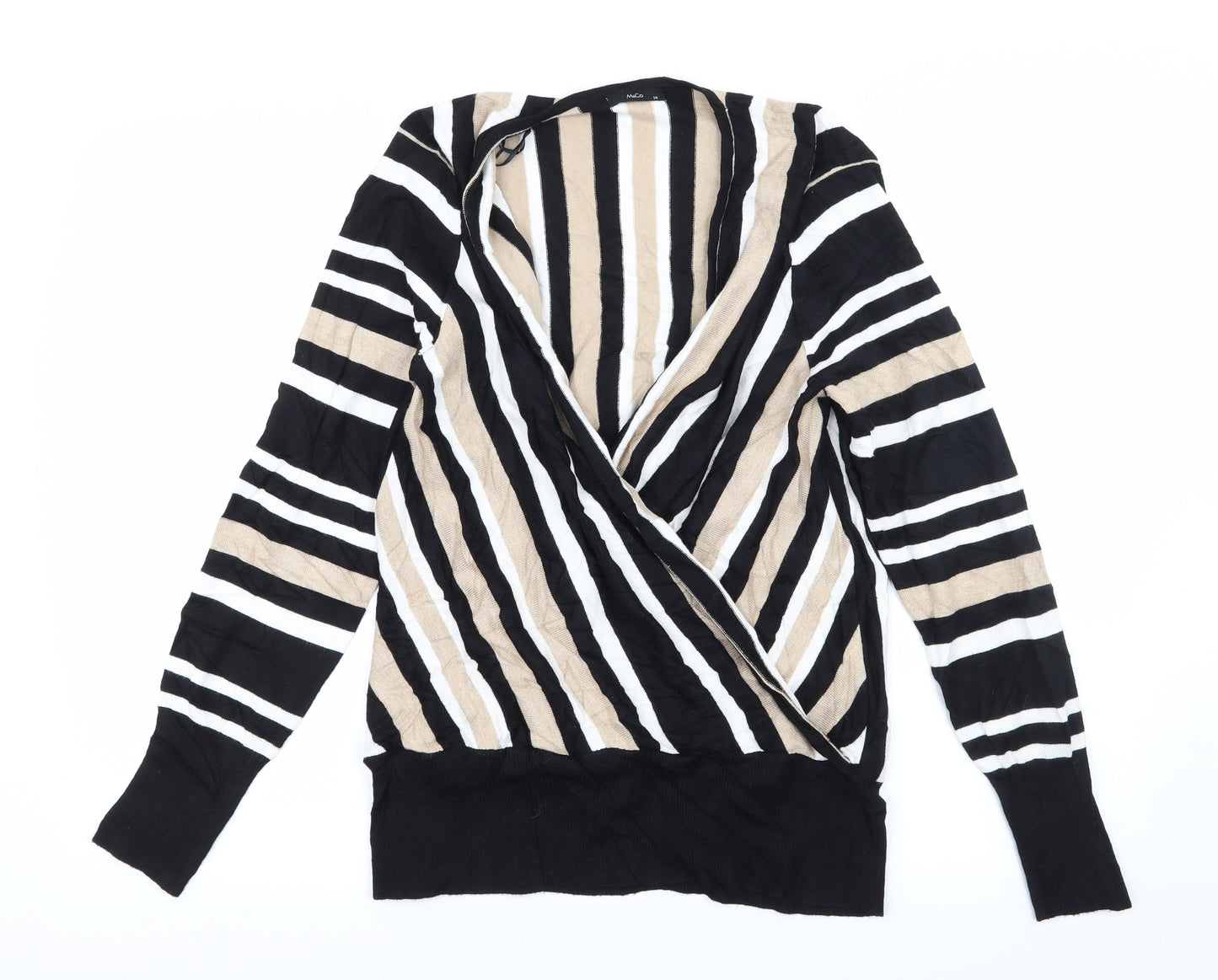 M&Co Womens Black Striped Knit Pullover Jumper Size 14